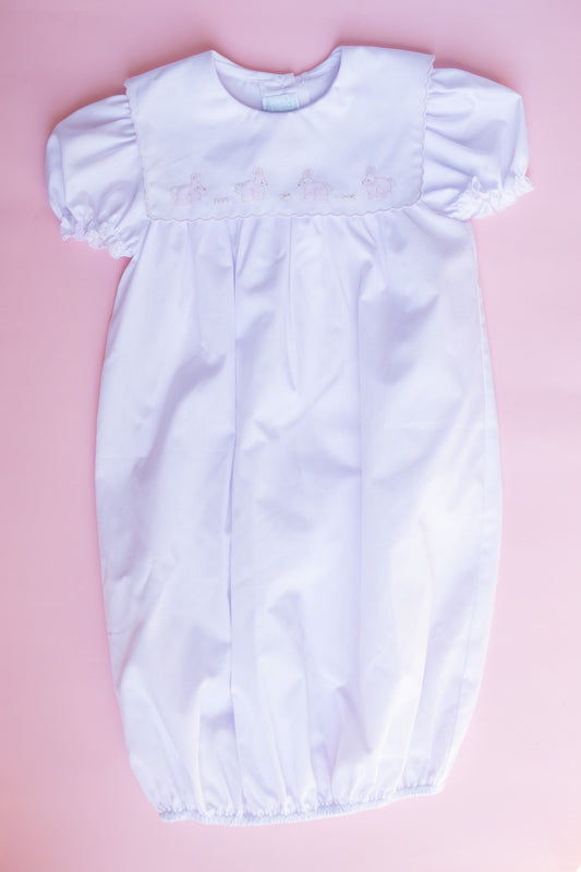 Bunny Square Collar Gathered Day Gown | White/Pink