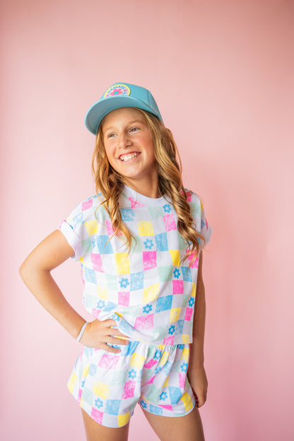 XOXO by Magpies All Over Checker French Terry Short