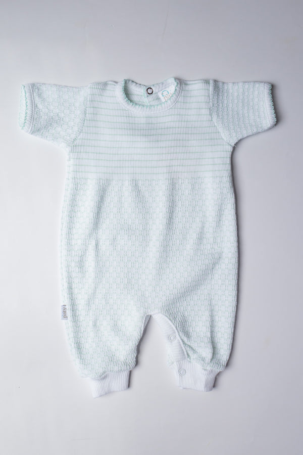 Pinstripe Knit Short Sleeve Romper | Mint