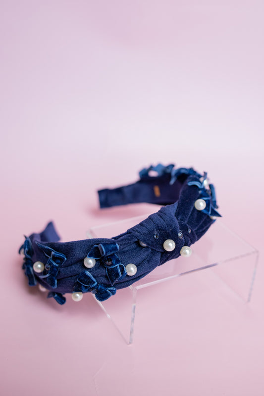 Velvet Bows Headband | Navy