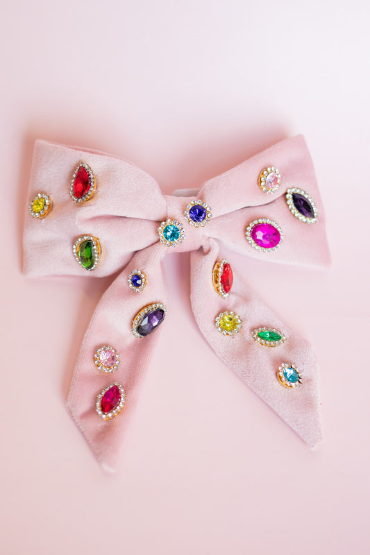 Jeweled Velvet Bow | Pink