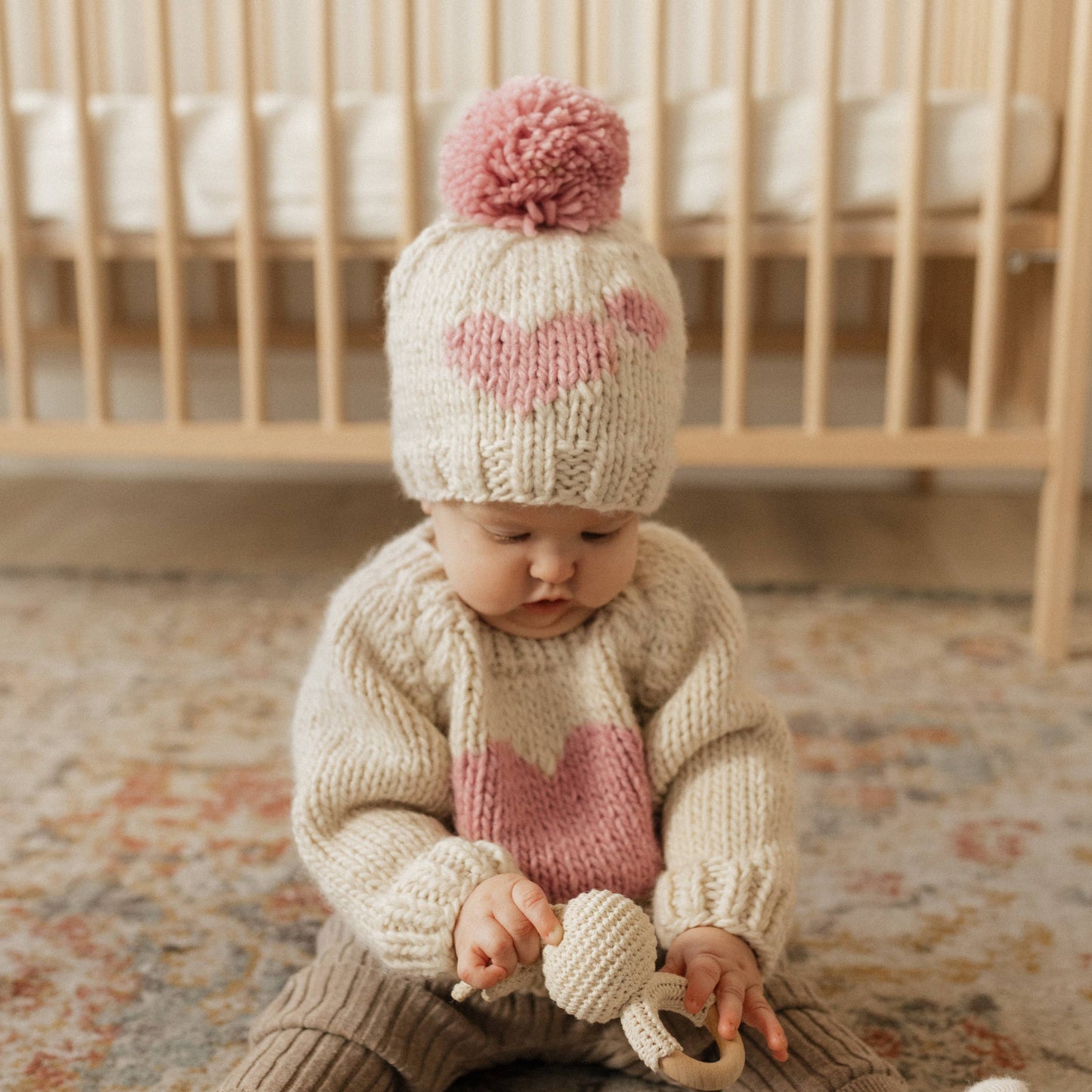 Sweetheart Knit Beanie Hat Rosy - Due late November: XS (newborn)