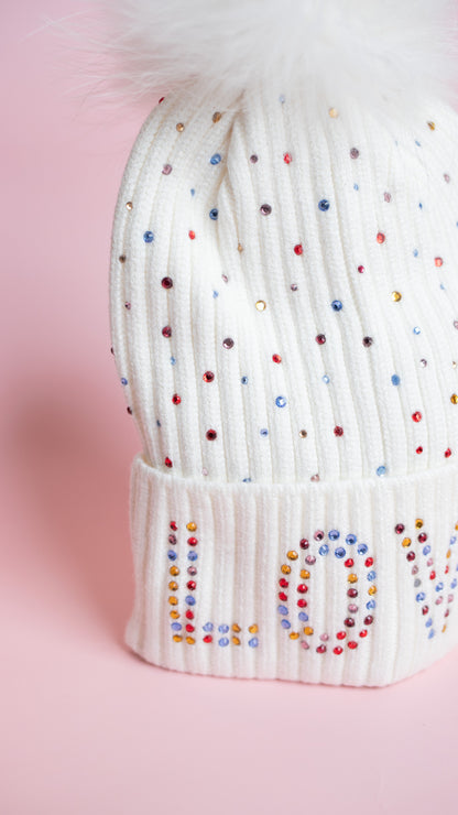 Love Crystal Beanie | White