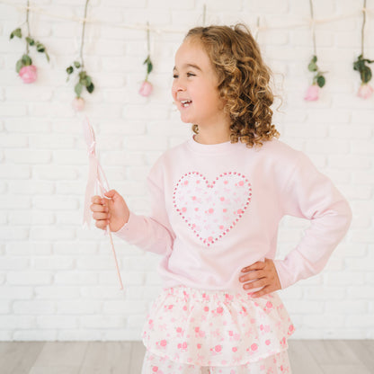 Dainty Rose Pearl Heart Patch Sweatshirt - Kids Clothing