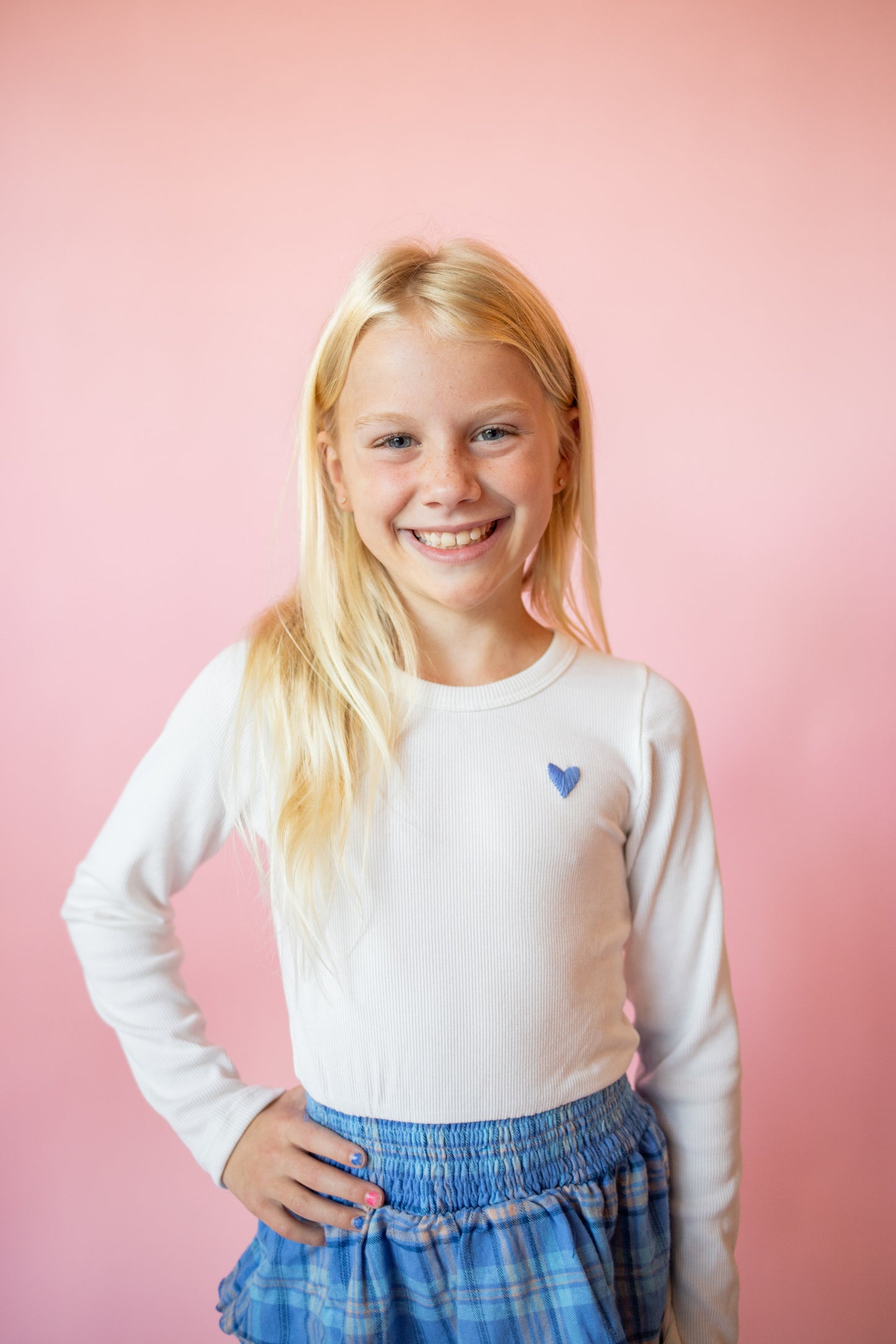 Long Sleeve Skirted Dress | White + Blue Plaid Flannel