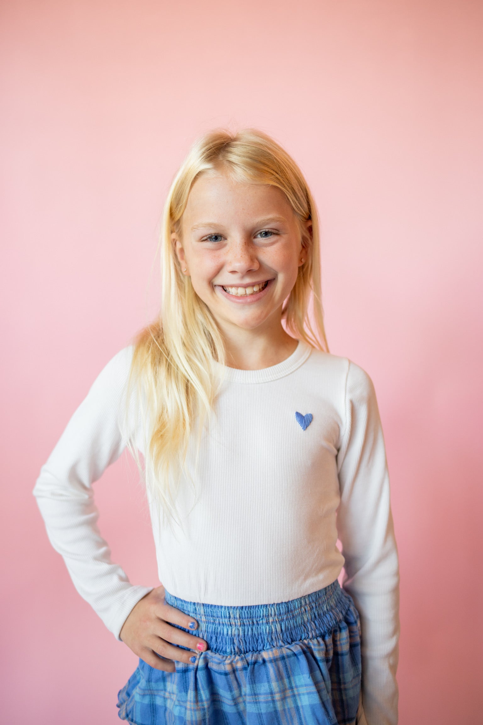 Long Sleeve Skirted Dress | White + Blue Plaid Flannel