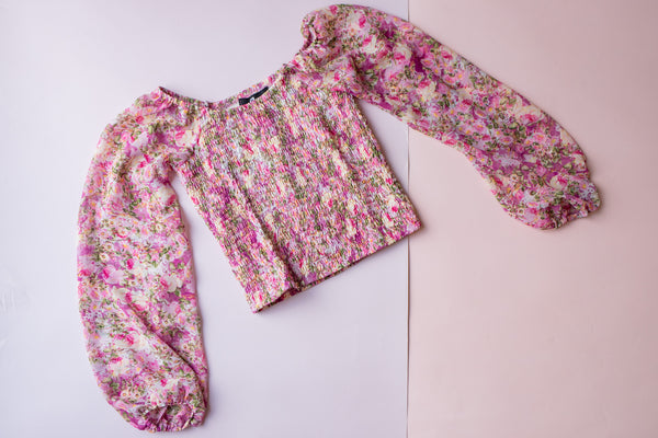 Smocked Chiffon Top  | Fall Pink Floral