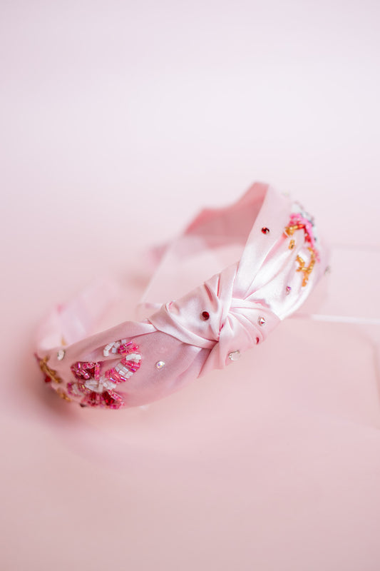 Satin Beaded Knot Headband | Pink Reindeer