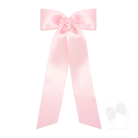 Medium French Satin Long Bowtie | Light Pink