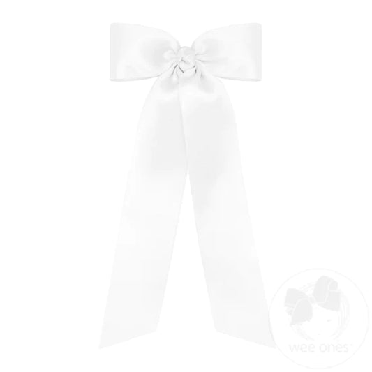 Medium French Satin Long Bowtie | White