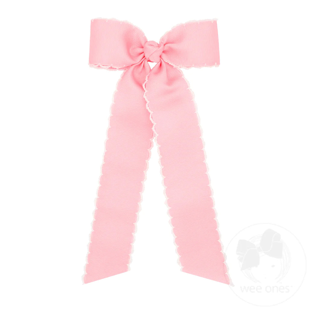 Medium Grosgrain Moonstitch Hair Bowtie | Light Pink/White