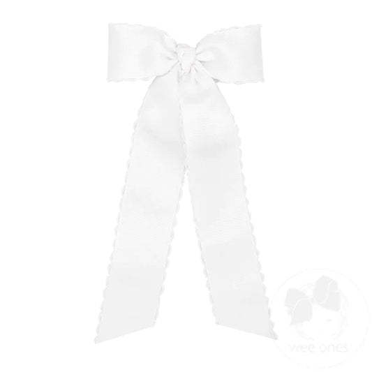Medium Grosgrain Moonstitch Hair Bowtie | White