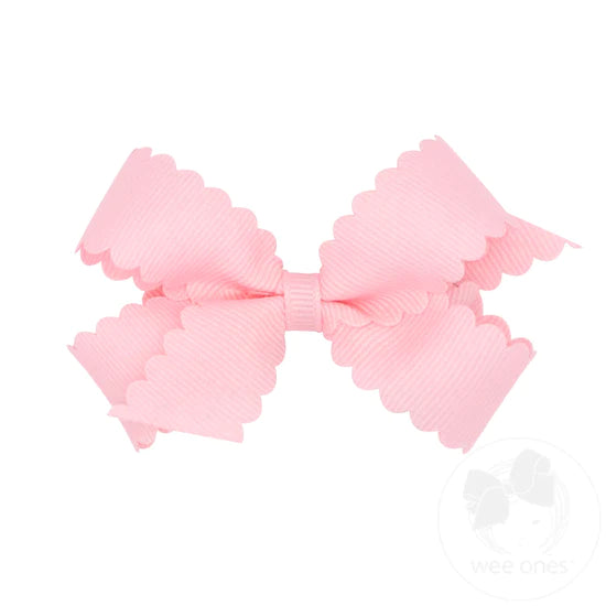 Mini Grosgrain Scalloped Edge Girls Hair Bow | Light Pink