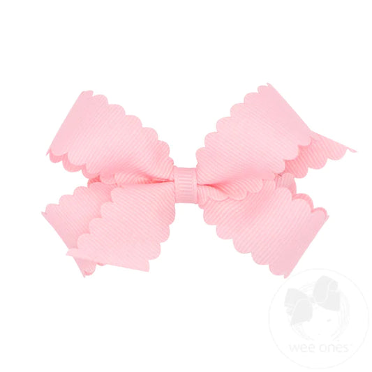 Mini Grosgrain Scalloped Edge Girls Hair Bow | Light Pink