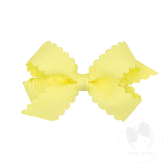Mini Grosgrain Scalloped Edge Girls Hair Bow | Light Yellow