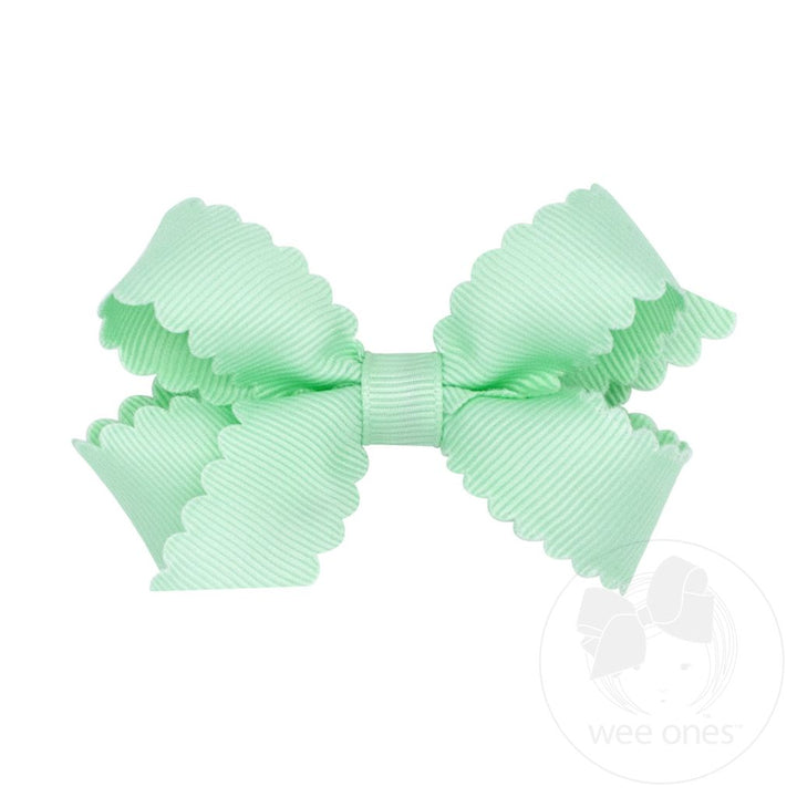 Mini Grosgrain Scalloped Edge Girls Hair Bow | Pastel Green
