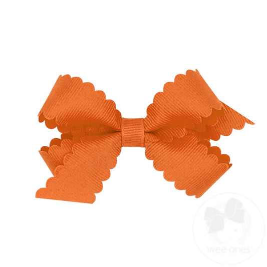 Mini Grosgrain Scalloped Edge Girls Hair Bow | Pumpkin