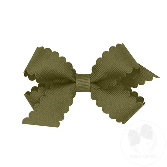 Mini Grosgrain Scalloped Edge Girls Hair Bow | Sage