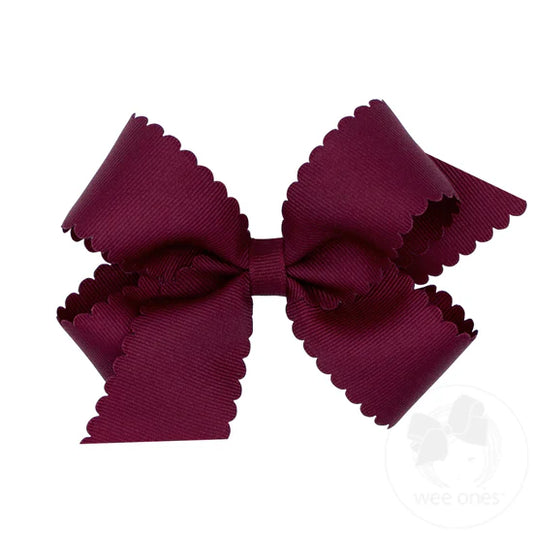 Medium Grosgrain Scalloped Edge Girls Hair Bow | Burgundy