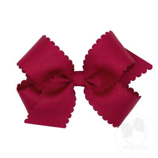 Medium Grosgrain Scalloped Edge Girls Hair Bow | Cranberry