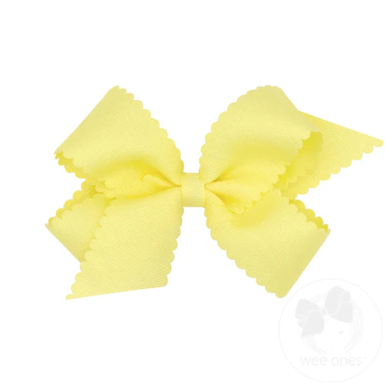 Medium Grosgrain Scalloped Edge Girls Hair Bow | Light Yellow