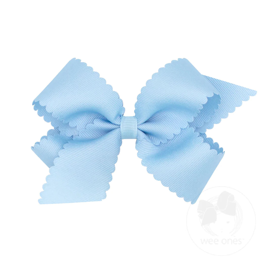 Medium Grosgrain Scalloped Edge Girls Hair Bow | Millennium Blue