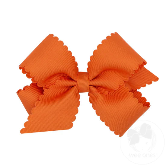 Medium Grosgrain Scalloped Edge Girls Hair Bow | Pumpkin