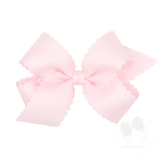 Medium Grosgrain Scalloped Edge Girls Hair Bow | Powder Pink