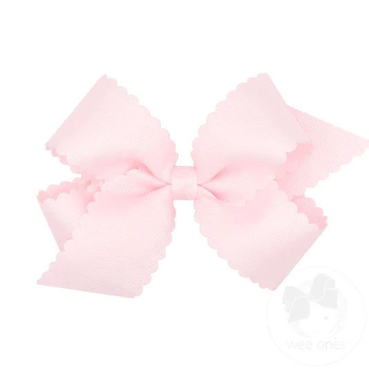 Medium Grosgrain Scalloped Edge Girls Hair Bow | Powder Pink
