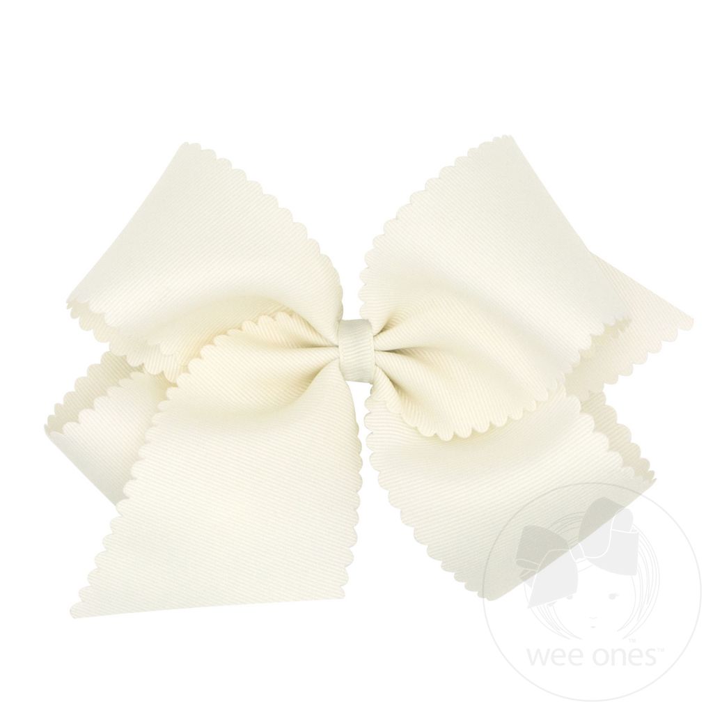 King Scallop Edge Grosgrain Hair Bow | Antique White