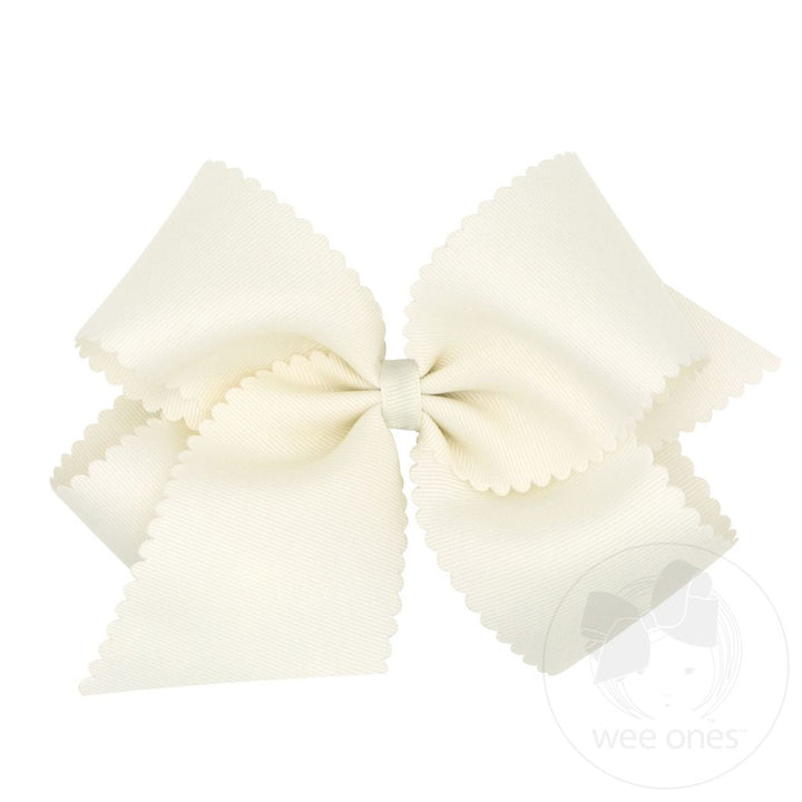 King Scallop Edge Grosgrain Hair Bow | Antique White