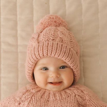 Cable Knit Beanie Hat | Rosy Pink