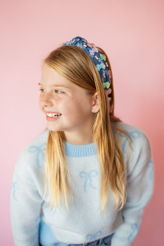 All Over Bow Sweater | White + Blue