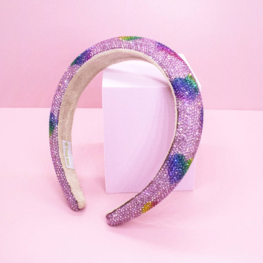 Kid's Padded Rhinestone Headband | Rainbow Hearts