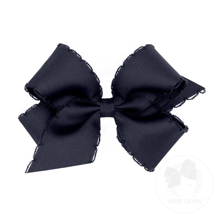Medium Monotone Moonstitch Grosgrain Bow | Navy