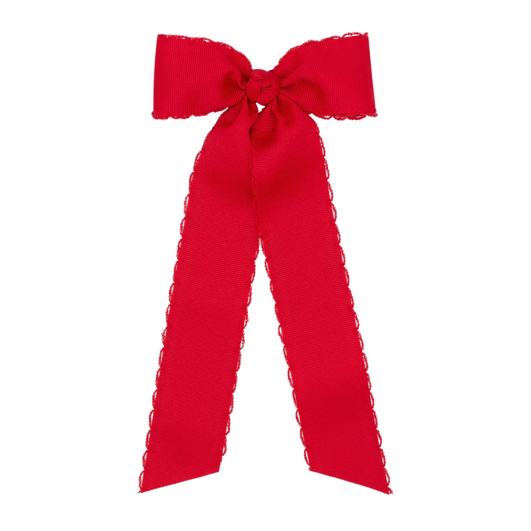Medium Grosgrain Moonstitch Hair Bowtie | Red