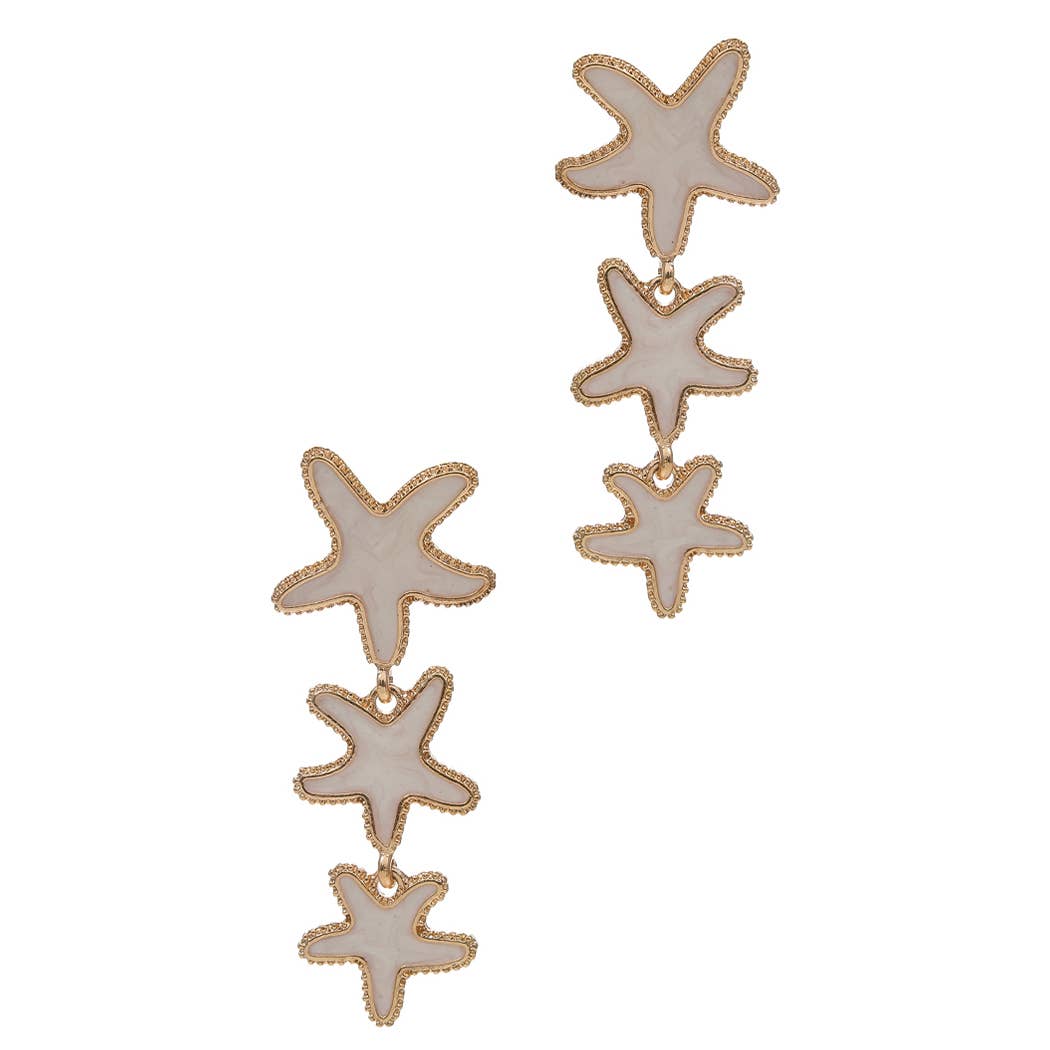 Triple Pearlized Starfish Drops Post Earrings | Coral