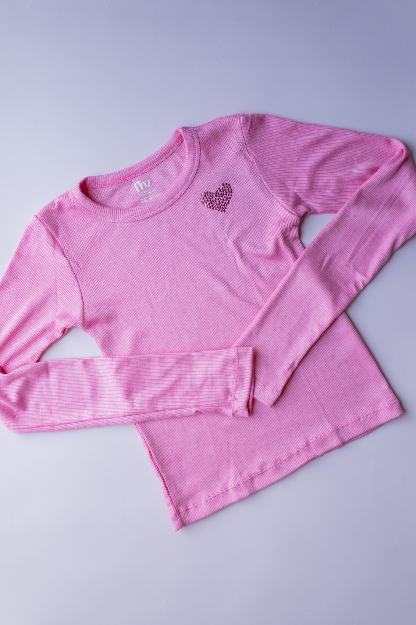 Rhinestone Heart Long Sleeve Tee | Pink