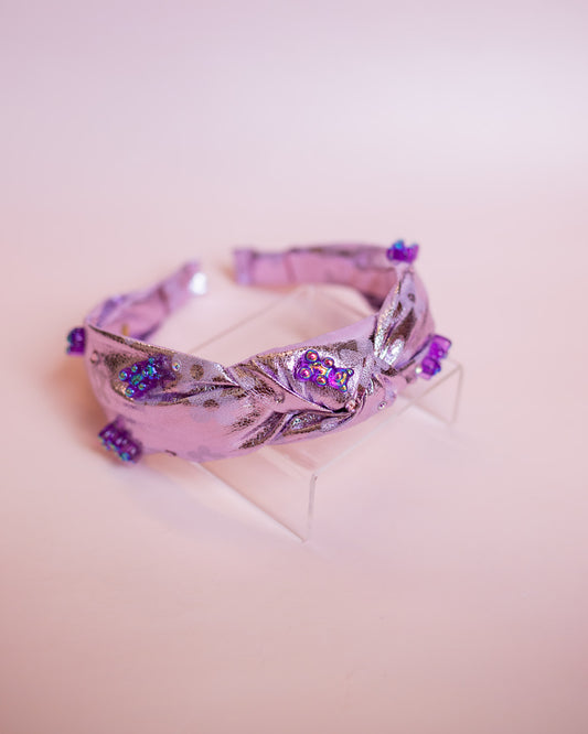 Metallic Daisy + Gummy Bear Charm Knot Headband | Purple