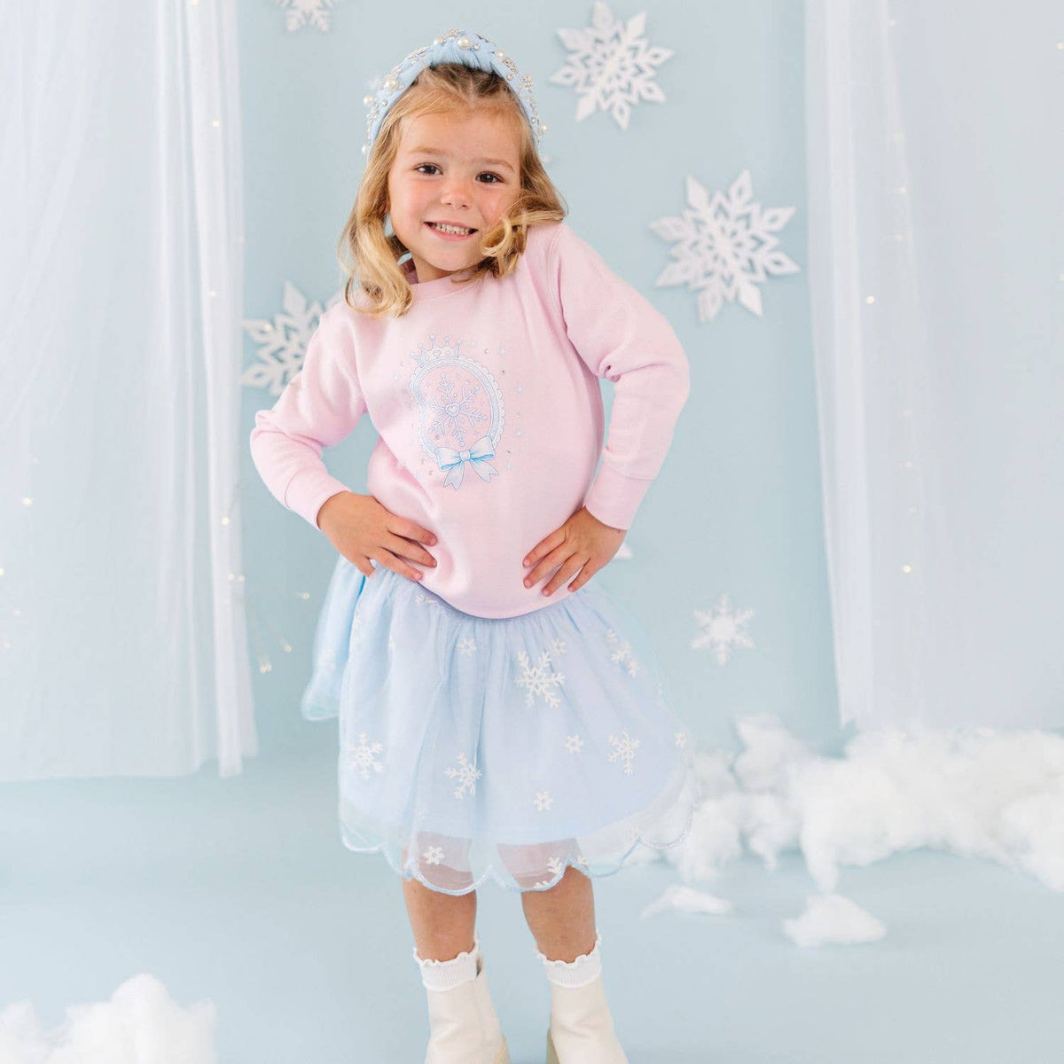 Glitter Snowflake Scalloped Tutu Skirt