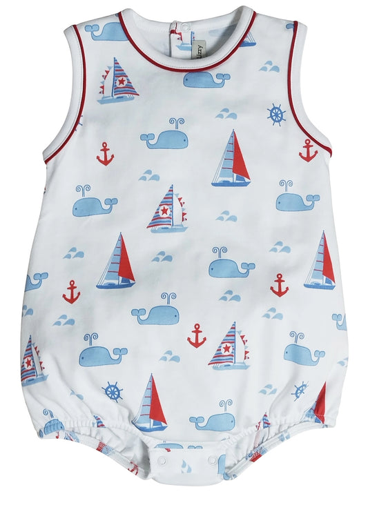 Nantucket Whales & Sailboats Boys Romper