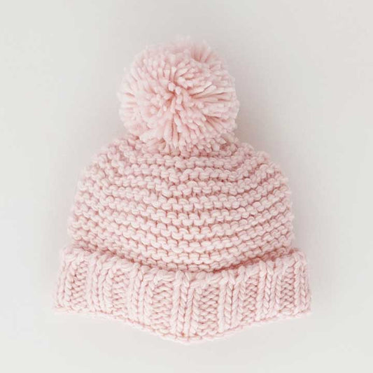 Garter Stitch Beanie Hat | Blush