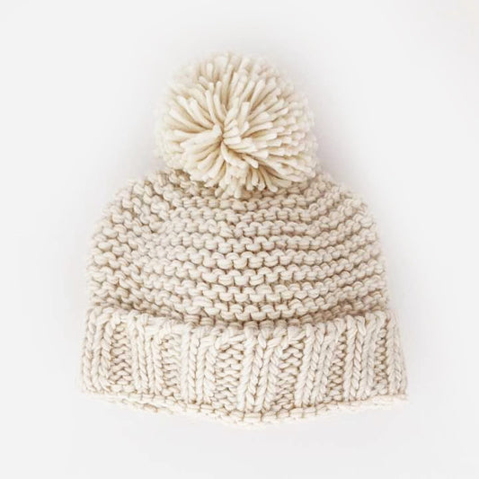 Garter Stitch Beanie Hat | Natural