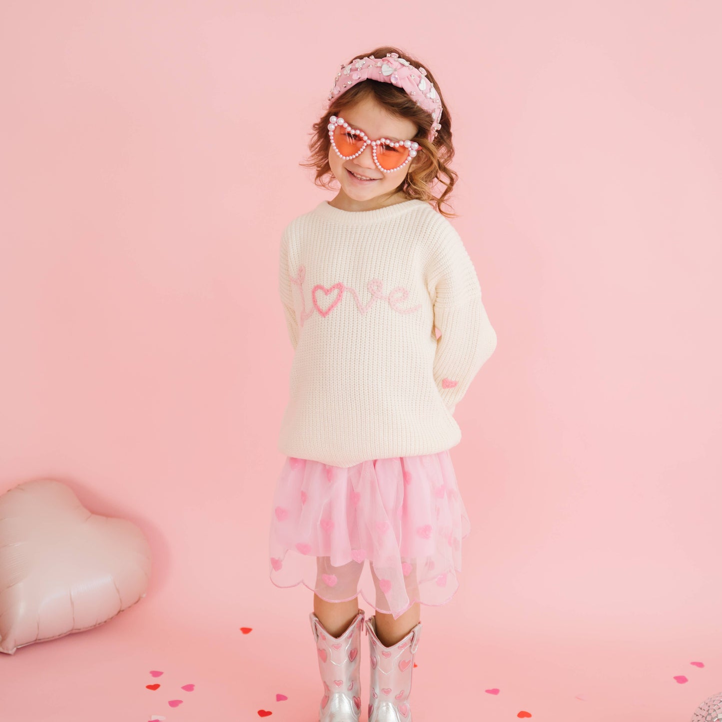 Ditsy Love Valentine's Day Knit Sweater - Kids Clothing