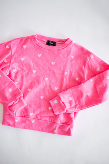 Neon Pink with White Hearts Sweatshirt