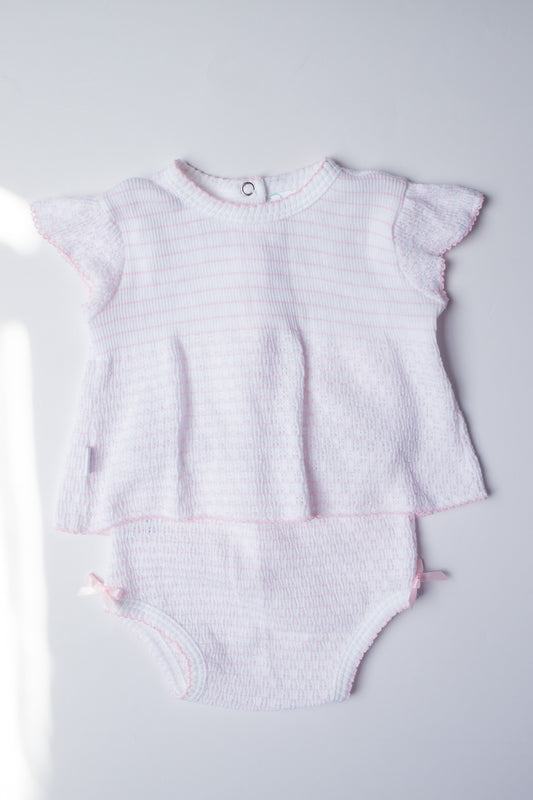 Pinstripe Flutter Sleeve Diaper Set with Bows | Pink