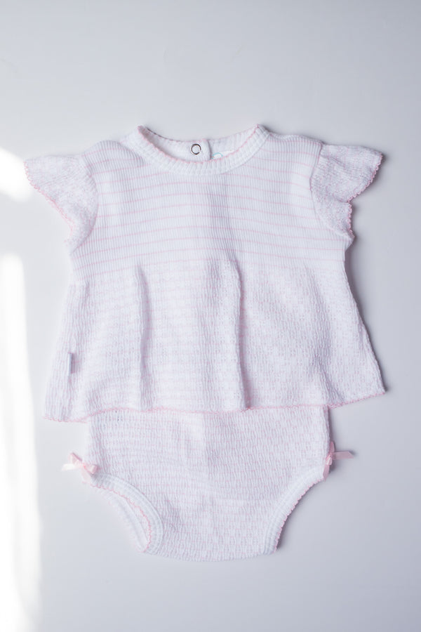 Pinstripe Flutter Sleeve Diaper Set with Bows | Pink
