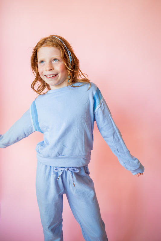 Gradient Stripe Print Sweat Pant | Blue