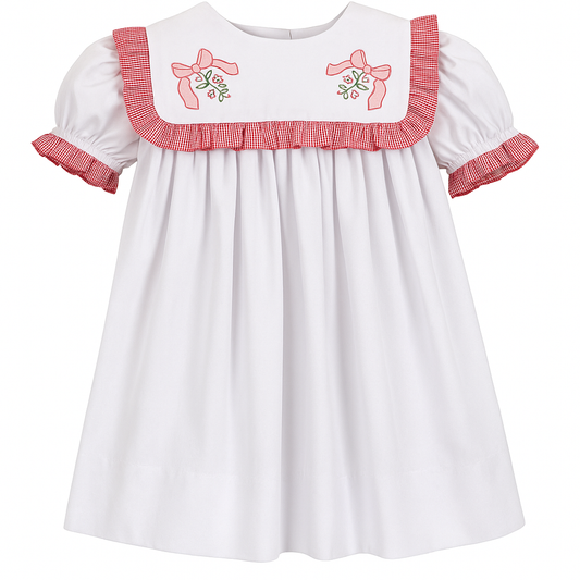 Gingham Ruffle Bow Embroidered Dress