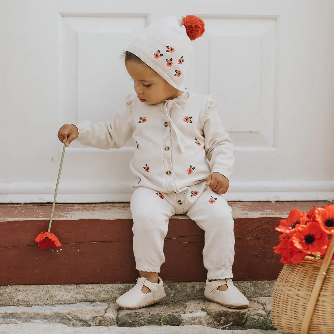 Poppy Embroidered Knit Playsuit | Beige